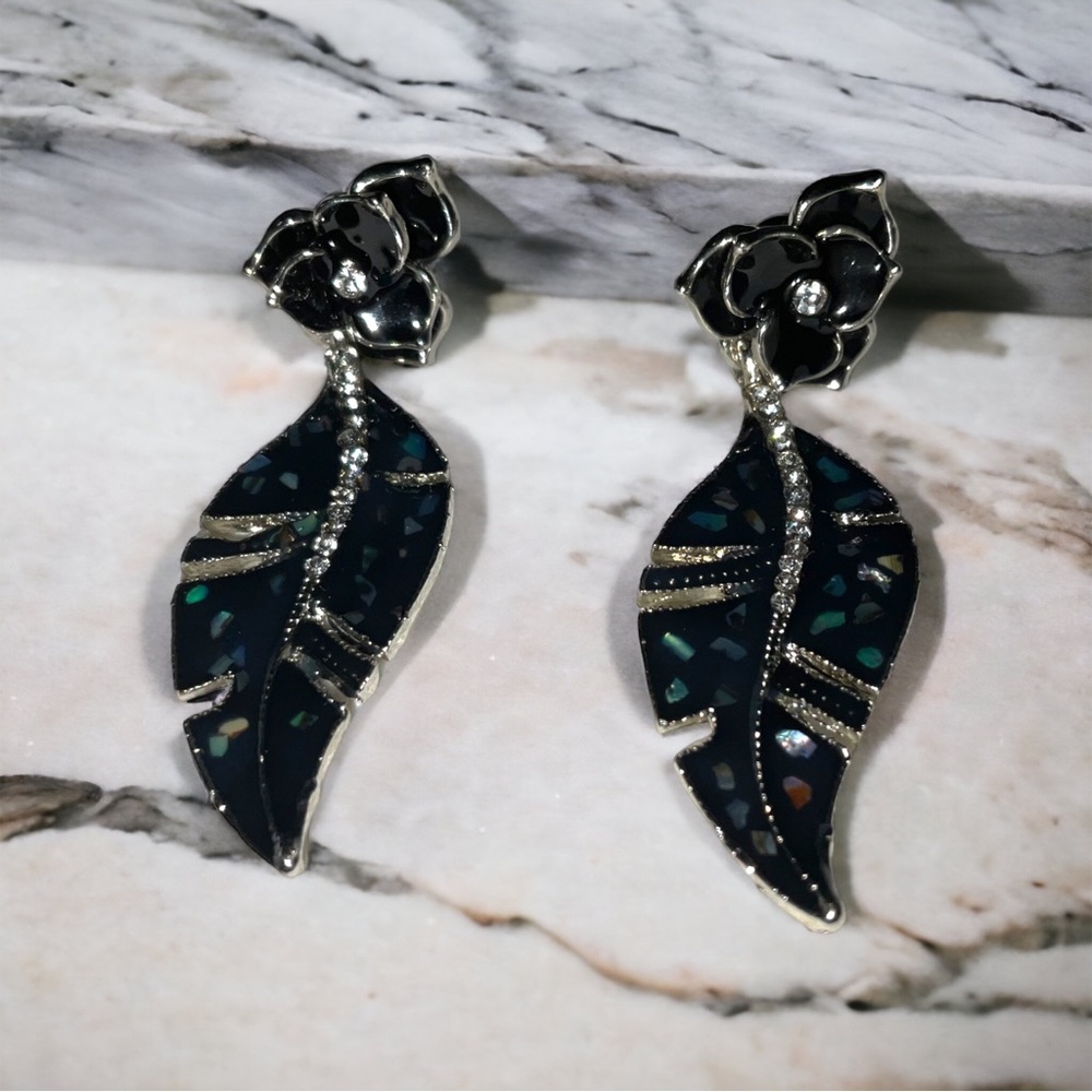 Iridescent Rose Leaf Crystal Studs